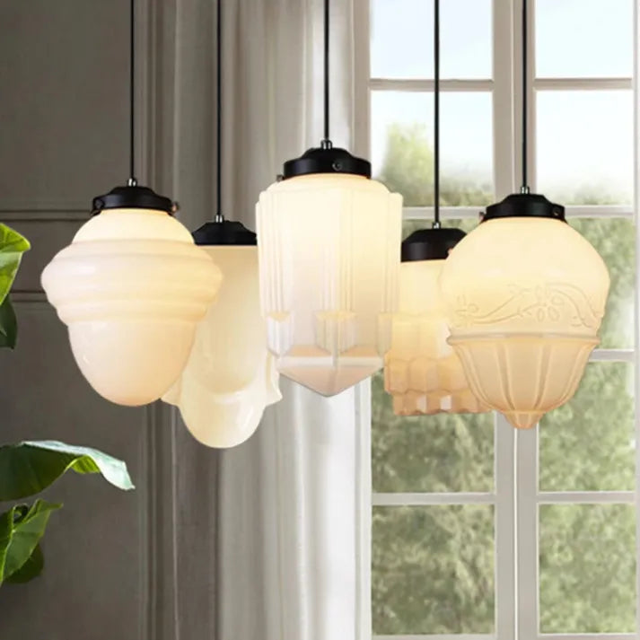 Liv – Vintage Weiße Milchglas Geometrische Pendelleuchte