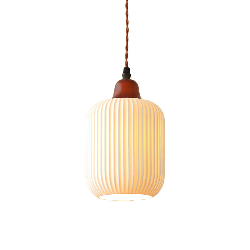 Haru – Rustikale Pendelleuchte aus Holz und Keramik