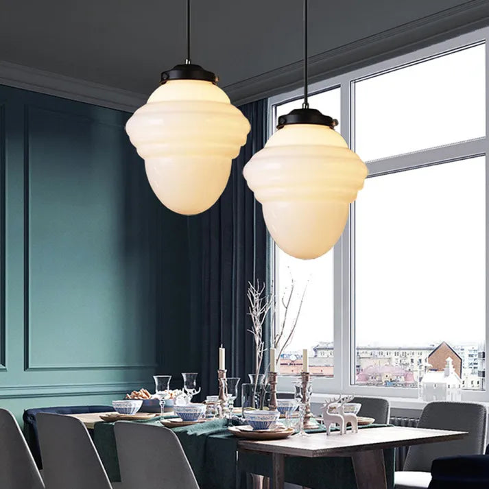 Liv – Vintage Weiße Milchglas Geometrische Pendelleuchte