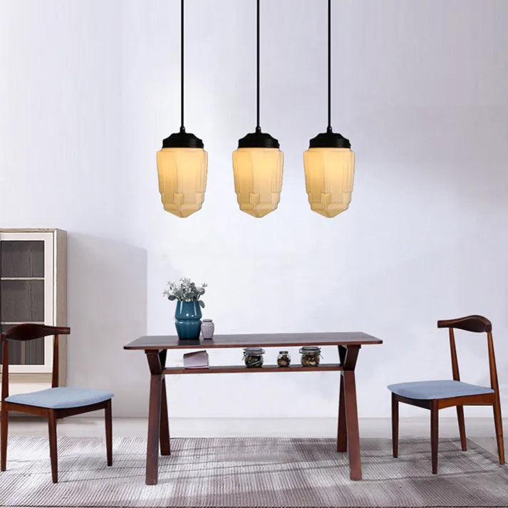 Liv – Vintage Weiße Milchglas Geometrische Pendelleuchte