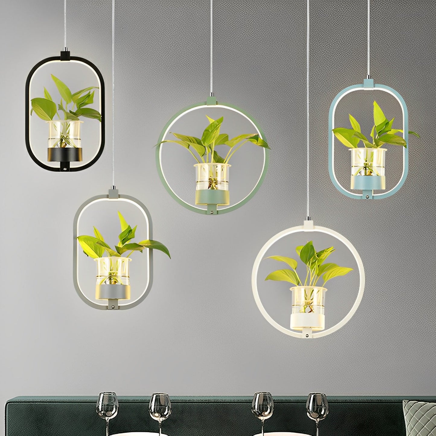 Noemi – Runde LED-Hängelampe mit Pflanzen-Design