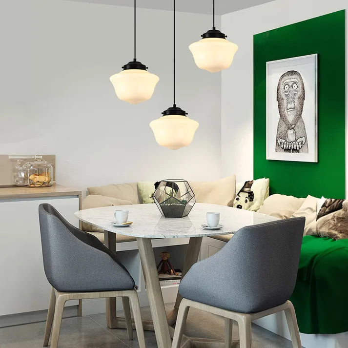 Liv – Vintage Weiße Milchglas Geometrische Pendelleuchte