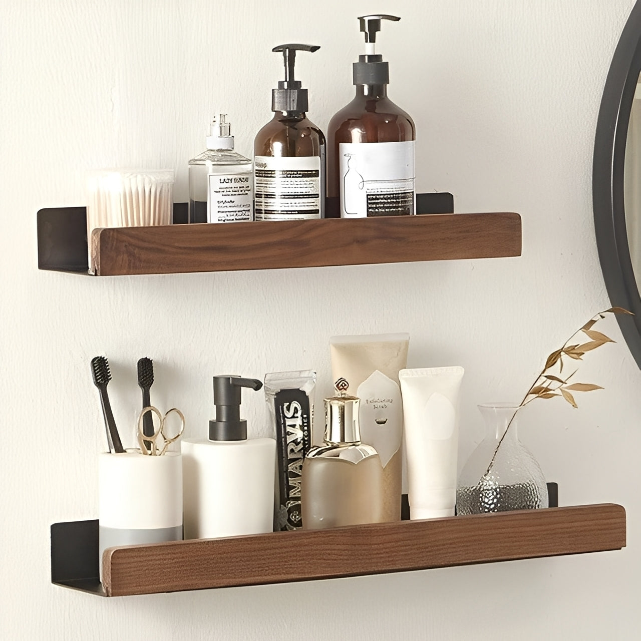 Troy – Elegantes Badezimmeregal aus Massivholz ohne Bohren