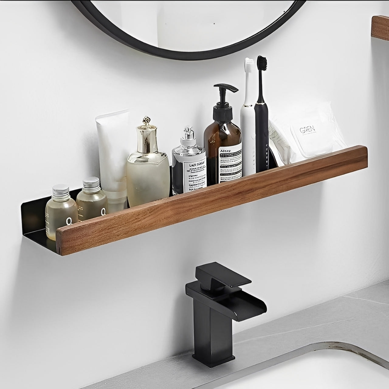 Troy – Elegantes Badezimmeregal aus Massivholz ohne Bohren