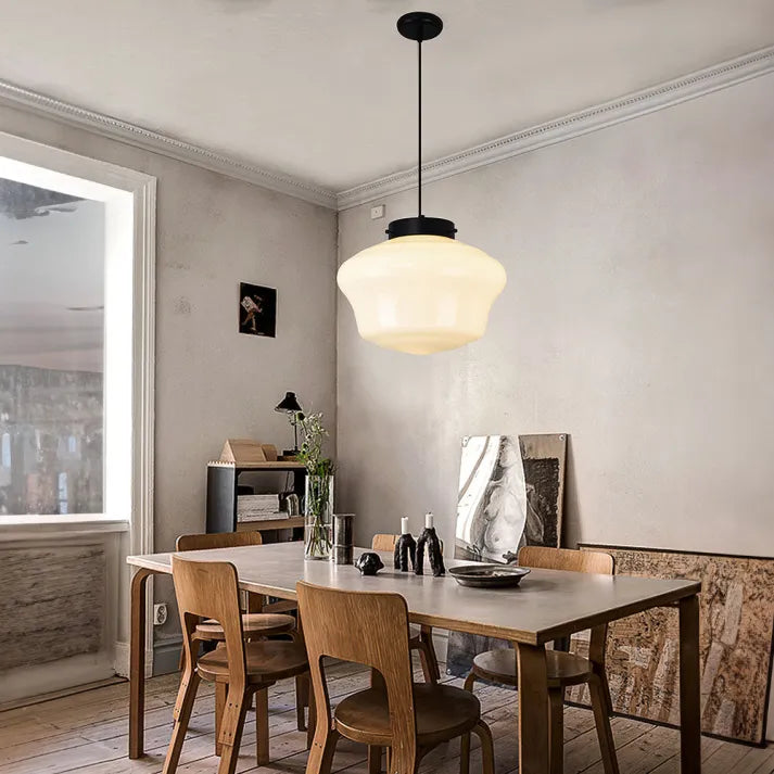 Liv – Vintage Weiße Milchglas Geometrische Pendelleuchte