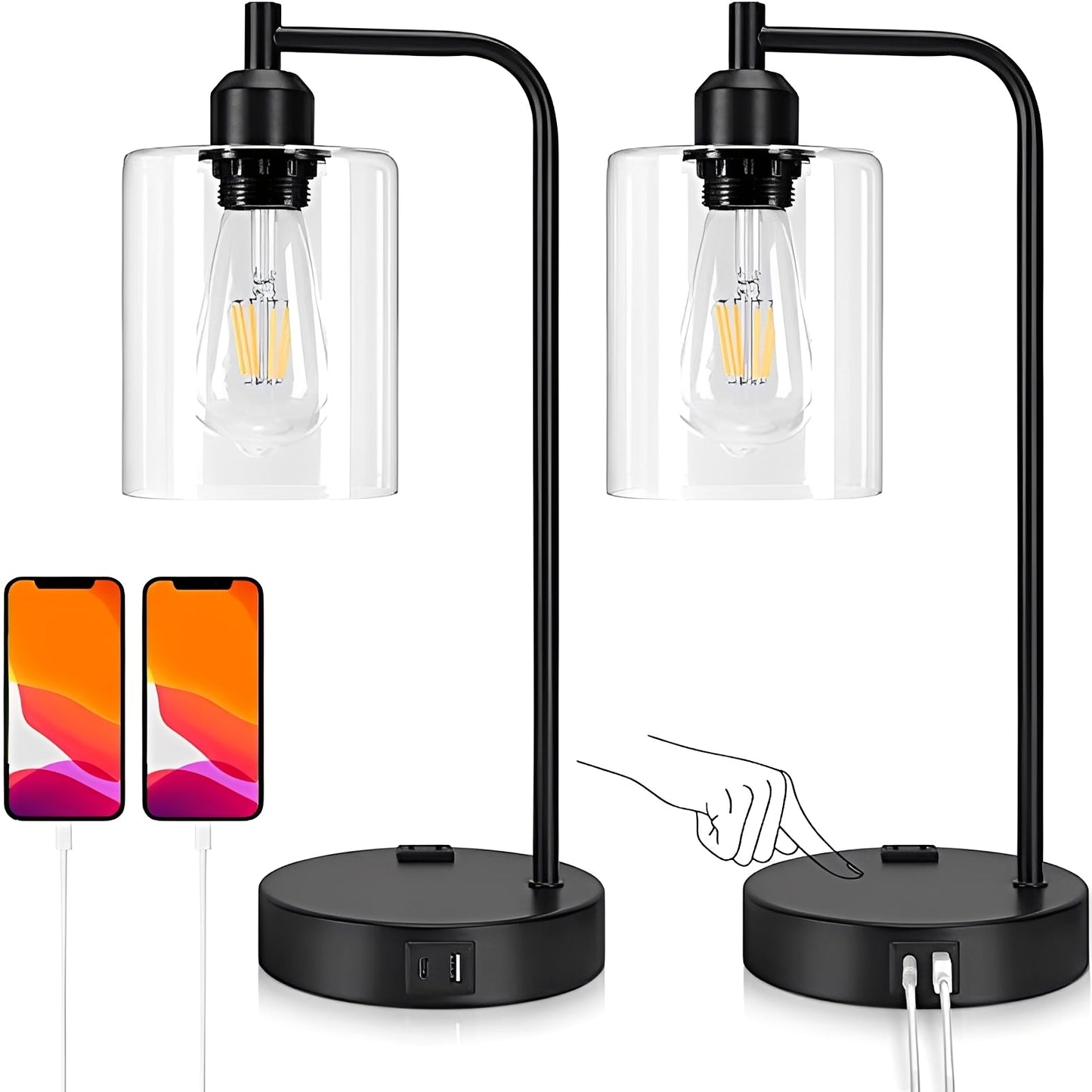 Carmina – Tischlampe mit USB-Ports & Stufenloser Helligkeitseinstellung