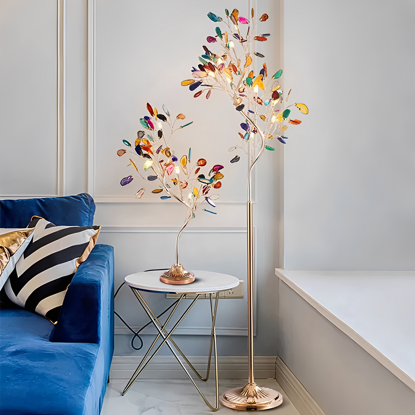 Ismael – Standlampe im nordischen Ast-Design mit Marmorlook