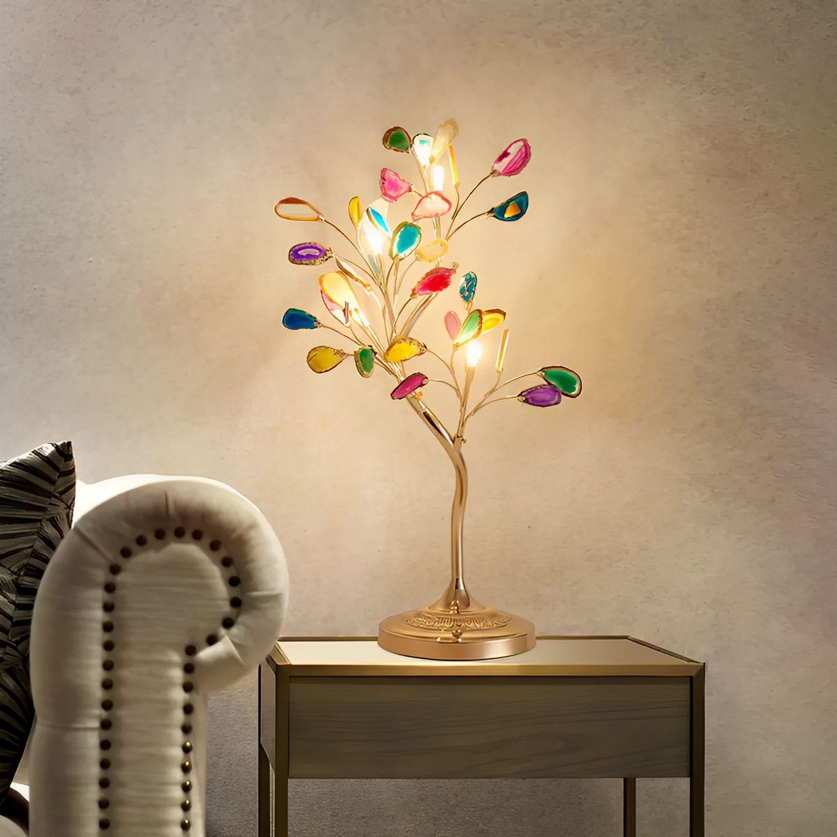 Ismael – Standlampe im nordischen Ast-Design mit Marmorlook