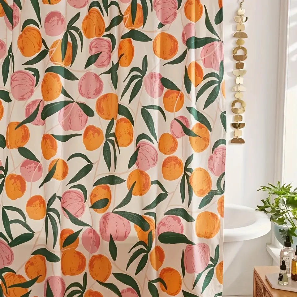 PfirsichFall – Verspielter Duschvorhang mit fruchtigem Design