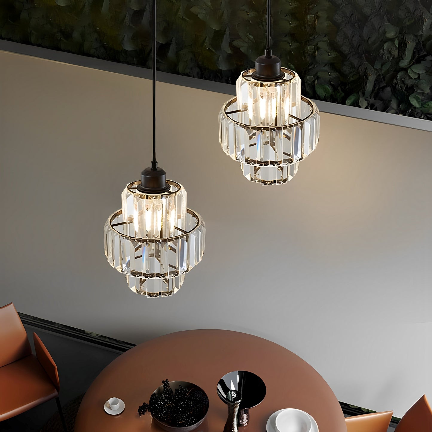 Fernando – Hängelampe aus Glas und Kristall mit schwarzem oder goldenem Kabel