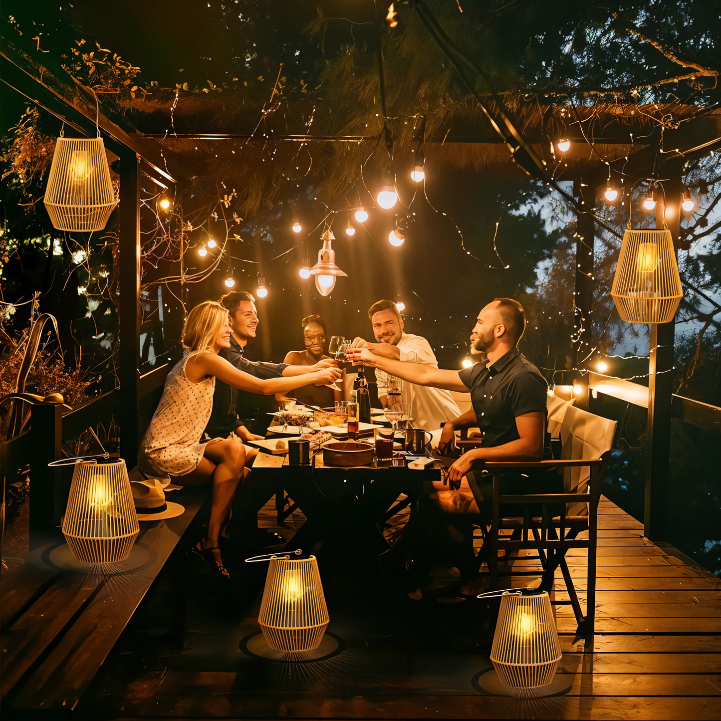 SolarWeave Laterne – Rattan-Bambus Optik