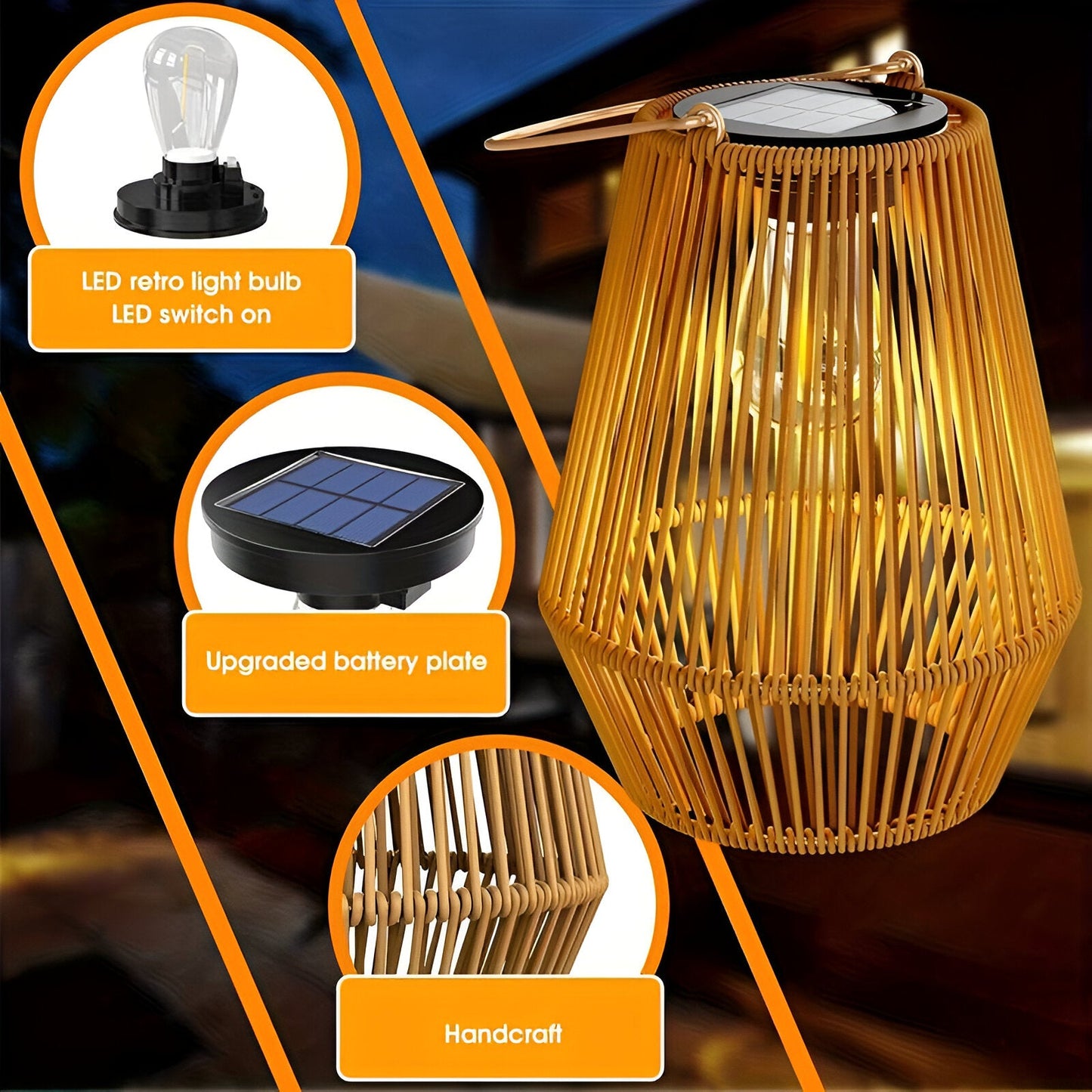 SolarWeave Laterne – Rattan-Bambus Optik