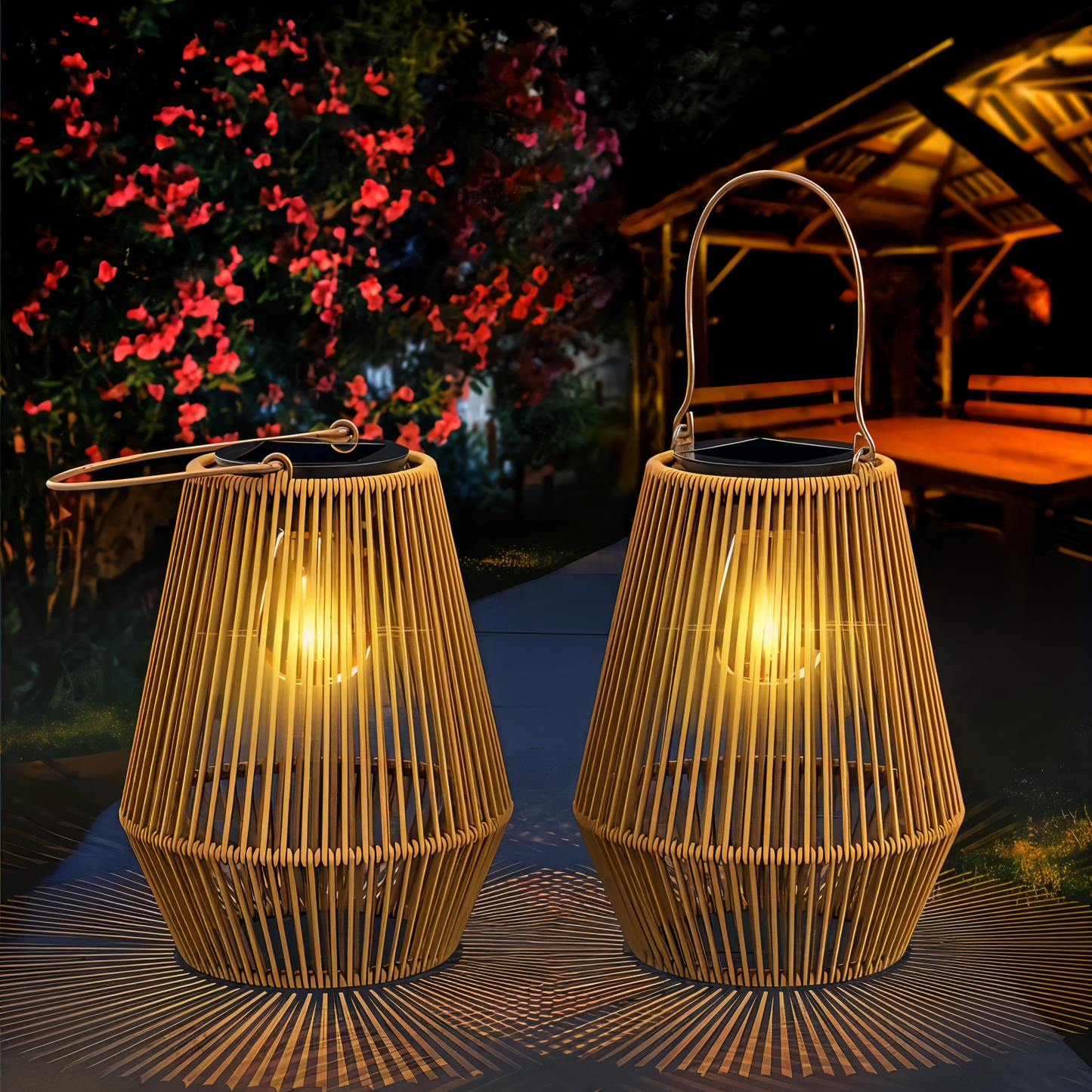 SolarWeave Laterne – Rattan-Bambus Optik
