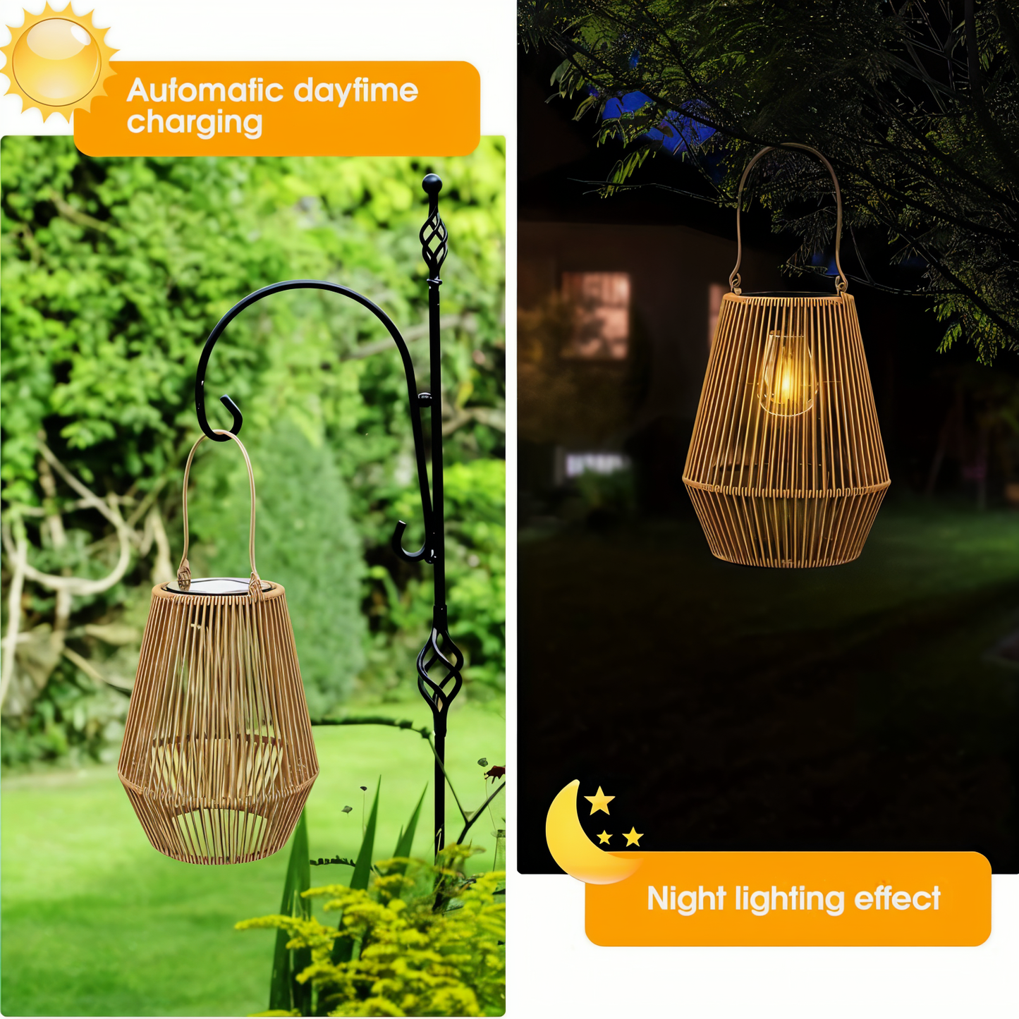 SolarWeave Laterne – Rattan-Bambus Optik