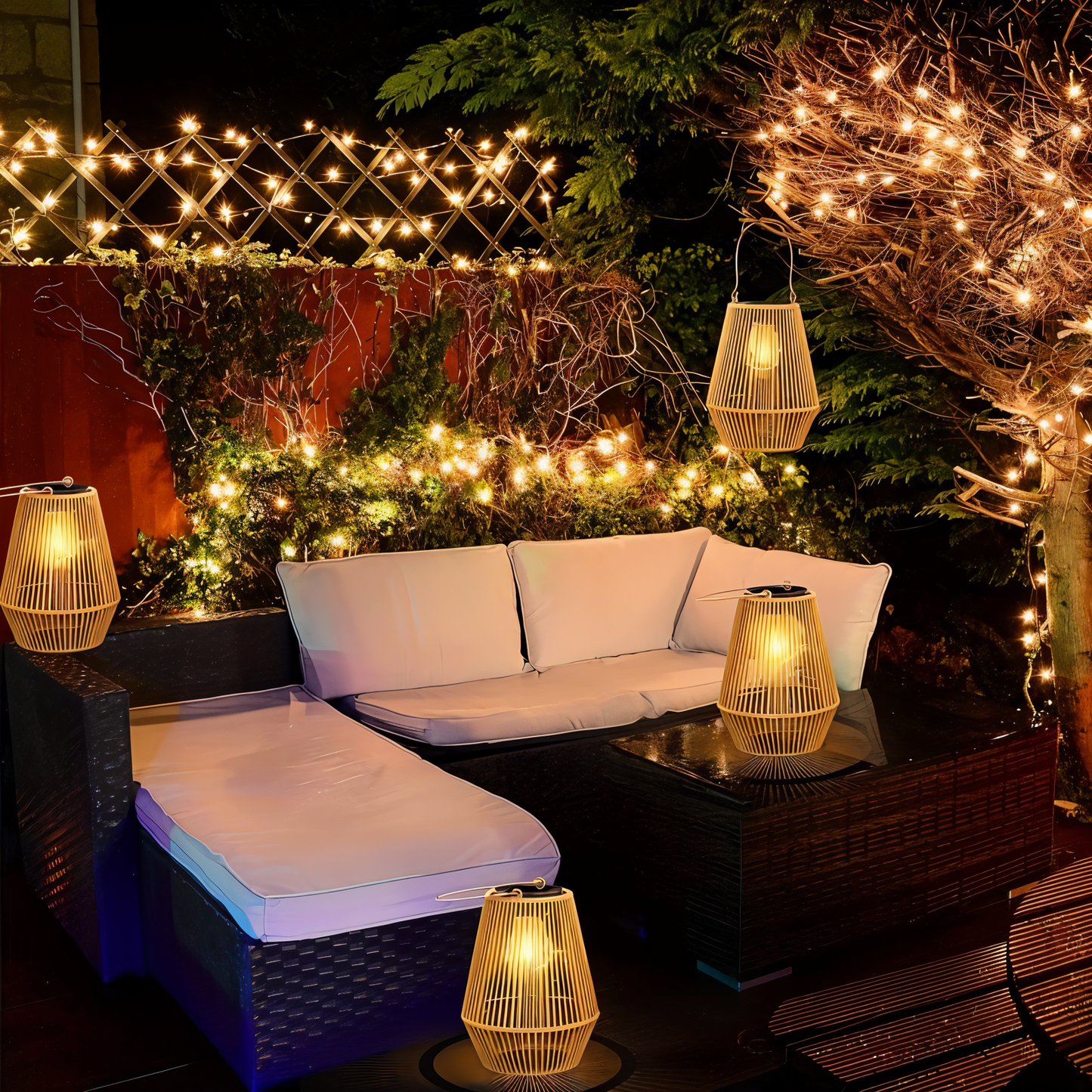 SolarWeave Laterne – Rattan-Bambus Optik