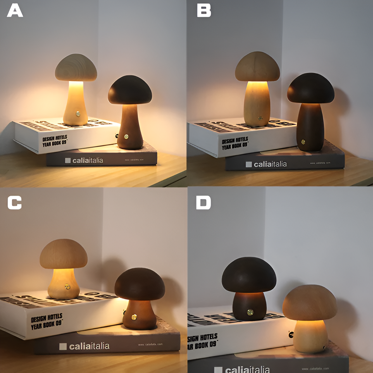 Lampe Mit Berührungsschalter Aus Holz Im Pilz-Stil