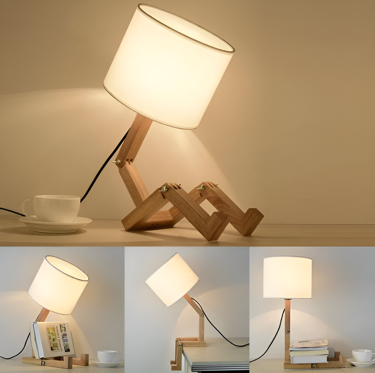 Robot Light – Tischlampe mit flexiblem Holzsockel