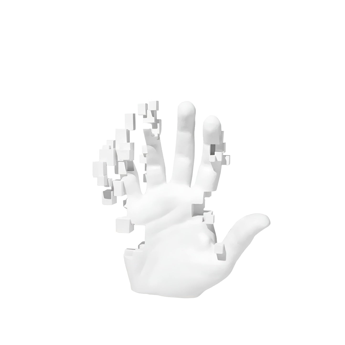 GlitchPalm – Moderne Harz-Skulptur einer abstrakten Hand in Mosaik-Optik