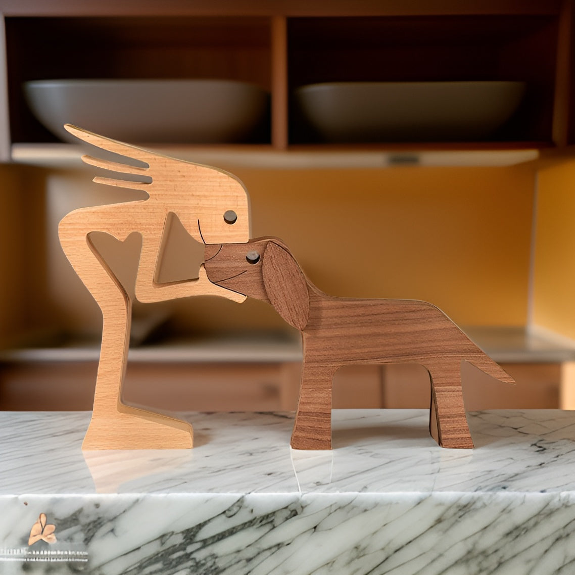 Holzfigur - Hundemann-Skulptur-Dekor