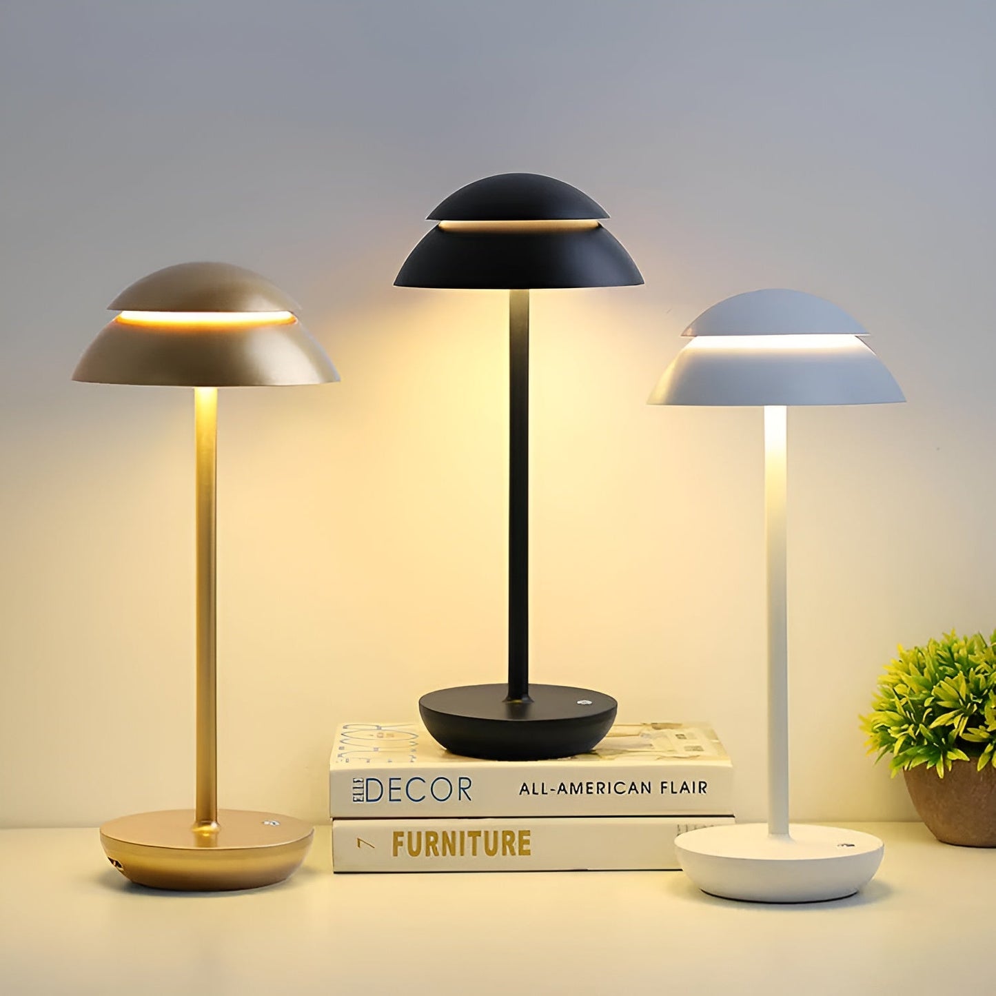 LumiShade – Kabellose LED Tischlampe mit Schirm in schlankem Design
