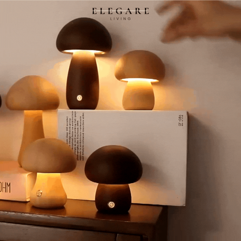 Skurrile Pilzlampe aus Holz