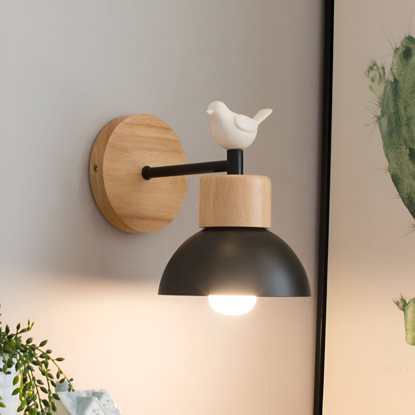 Vogel – Einfache halbkreisförmige Holz-Wandleuchte