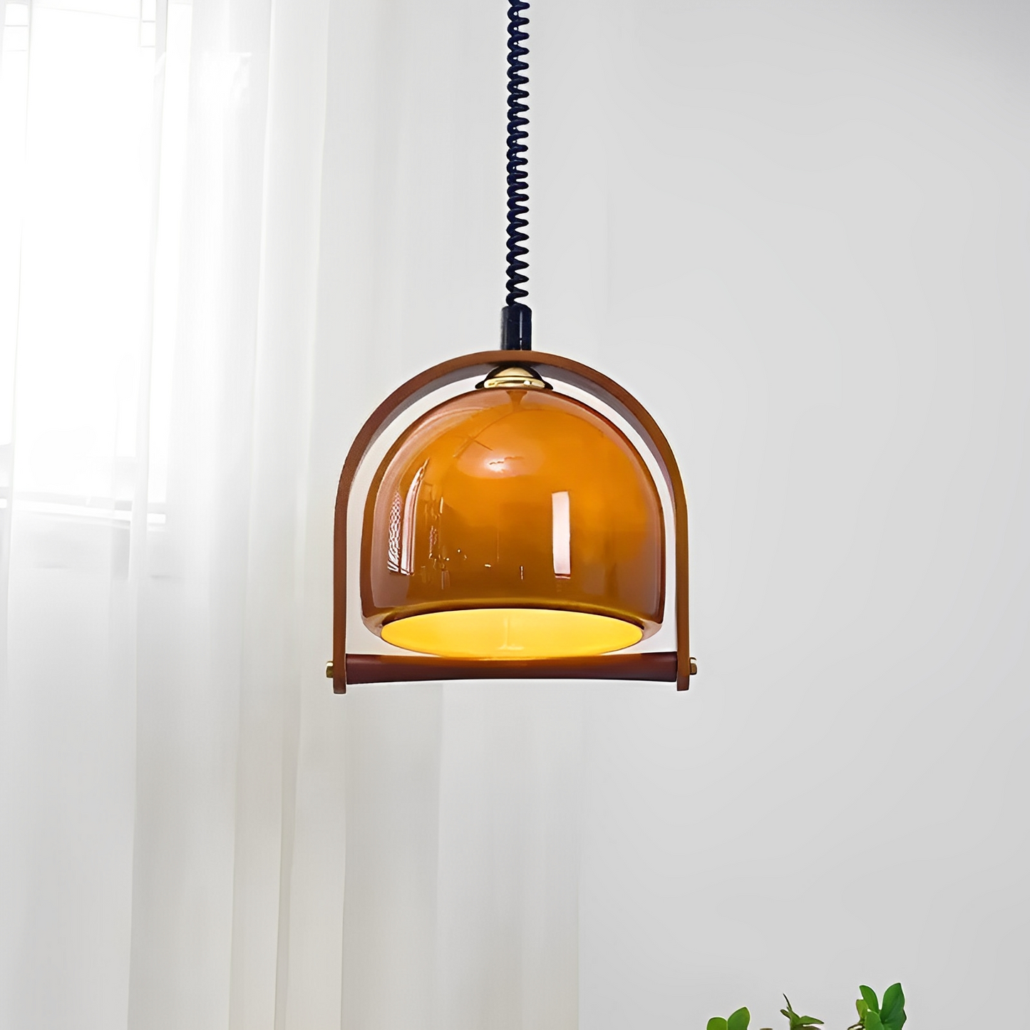 Bauven – Vintage-Hängeleuchte aus Holz und Glas im Bauhausstil
