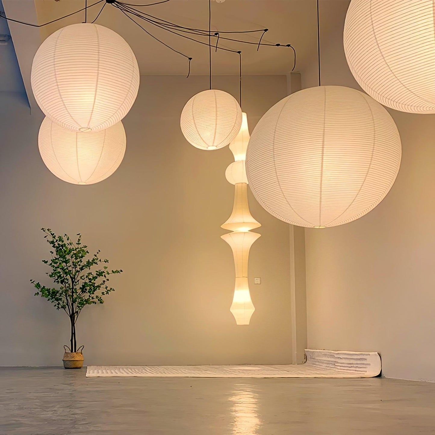 Naoko – Runder LED-Leuchter aus Xuan-Papier