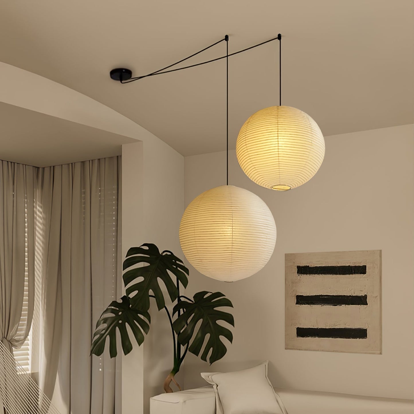 Naoko – Runder LED-Leuchter aus Xuan-Papier