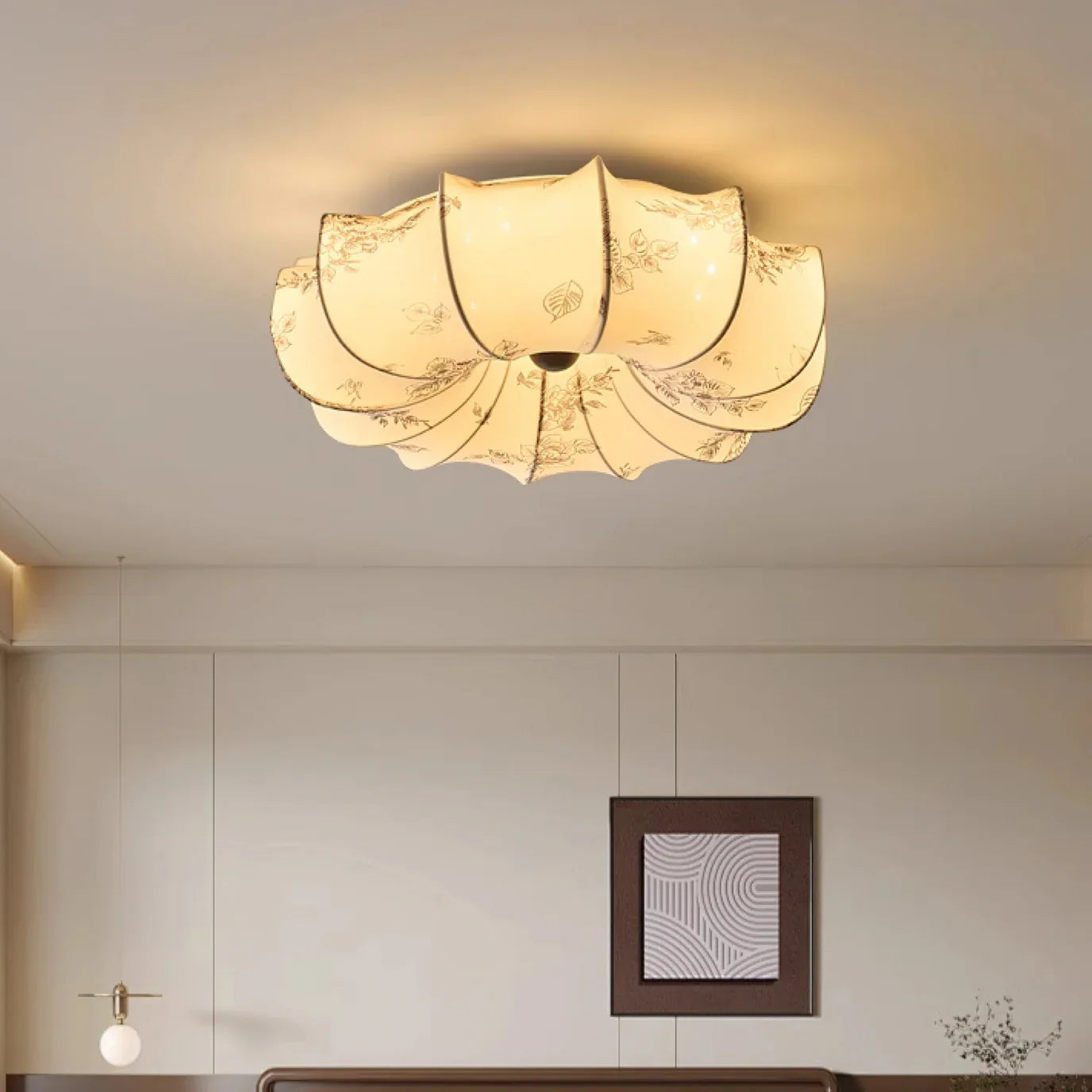 Nicole – Französische Retro-Deckenlampe mit Stoffschirm