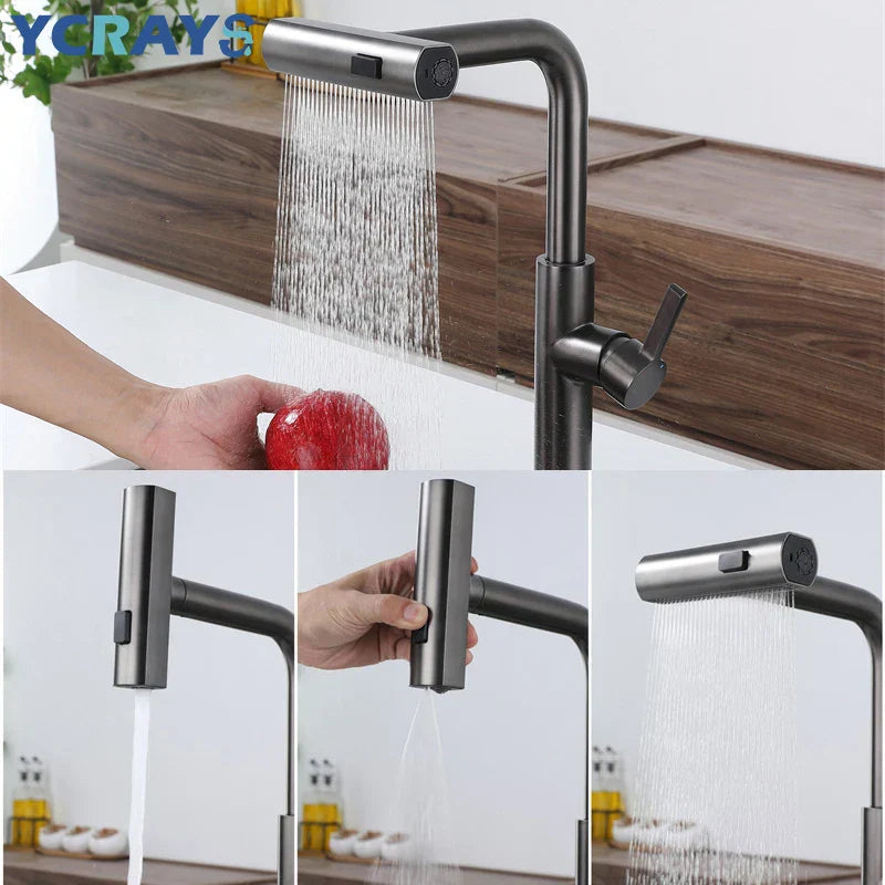 AquaGlow – Ausziehbare Küchenarmatur mit Wasserfall-Funktion