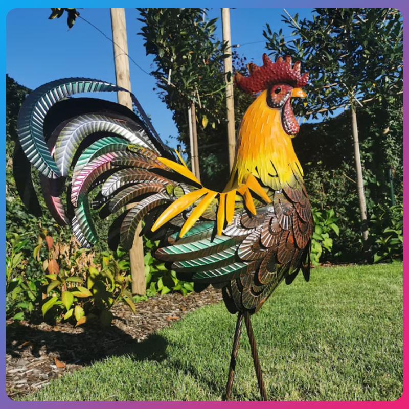 MetallHahn – Solar-Gartenfigur mit Licht für Outdoor-Charme