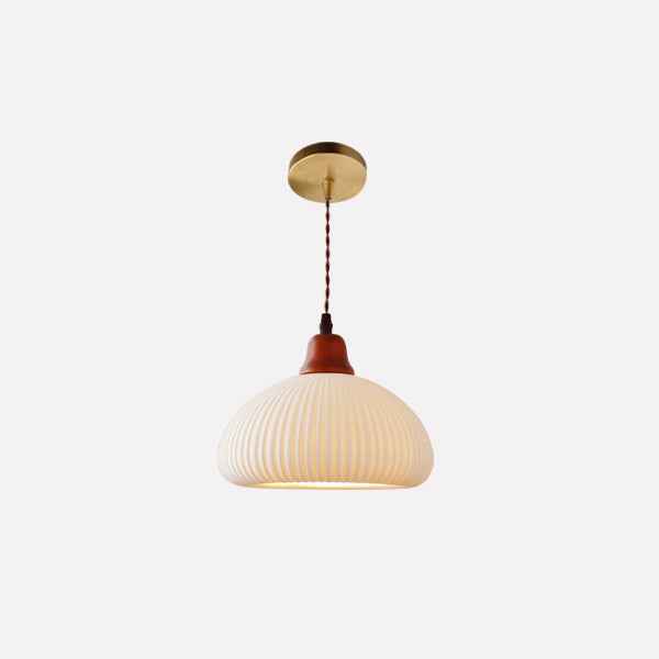 Haru – Rustikale Pendelleuchte aus Holz und Keramik