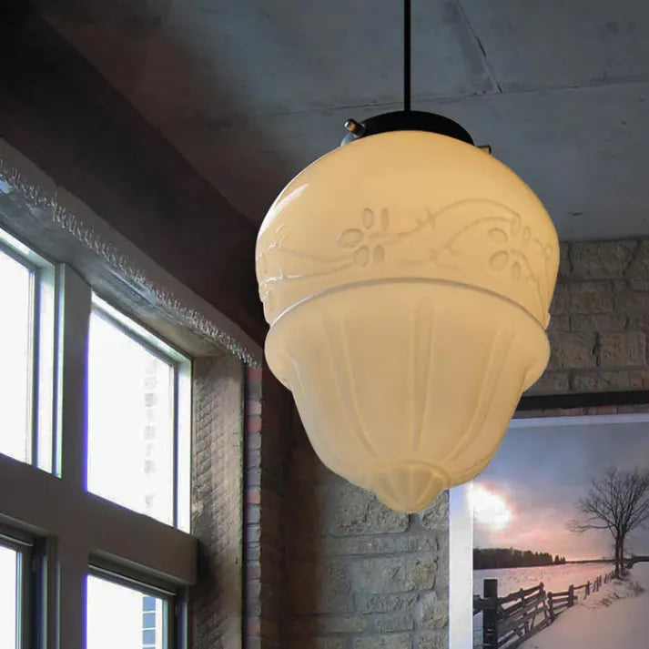 Liv – Vintage Weiße Milchglas Geometrische Pendelleuchte