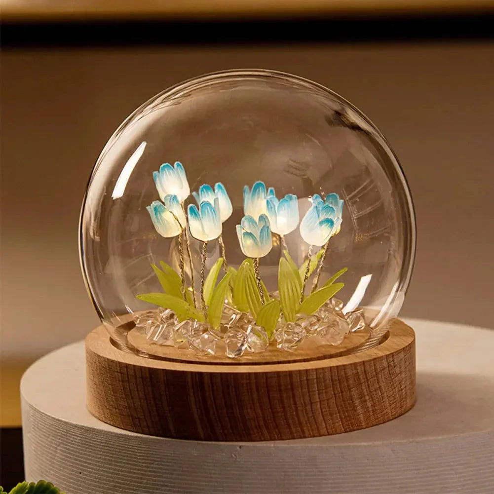 Florina – Handgemachte Tulpen-Nachtlampe mit Glasschirm