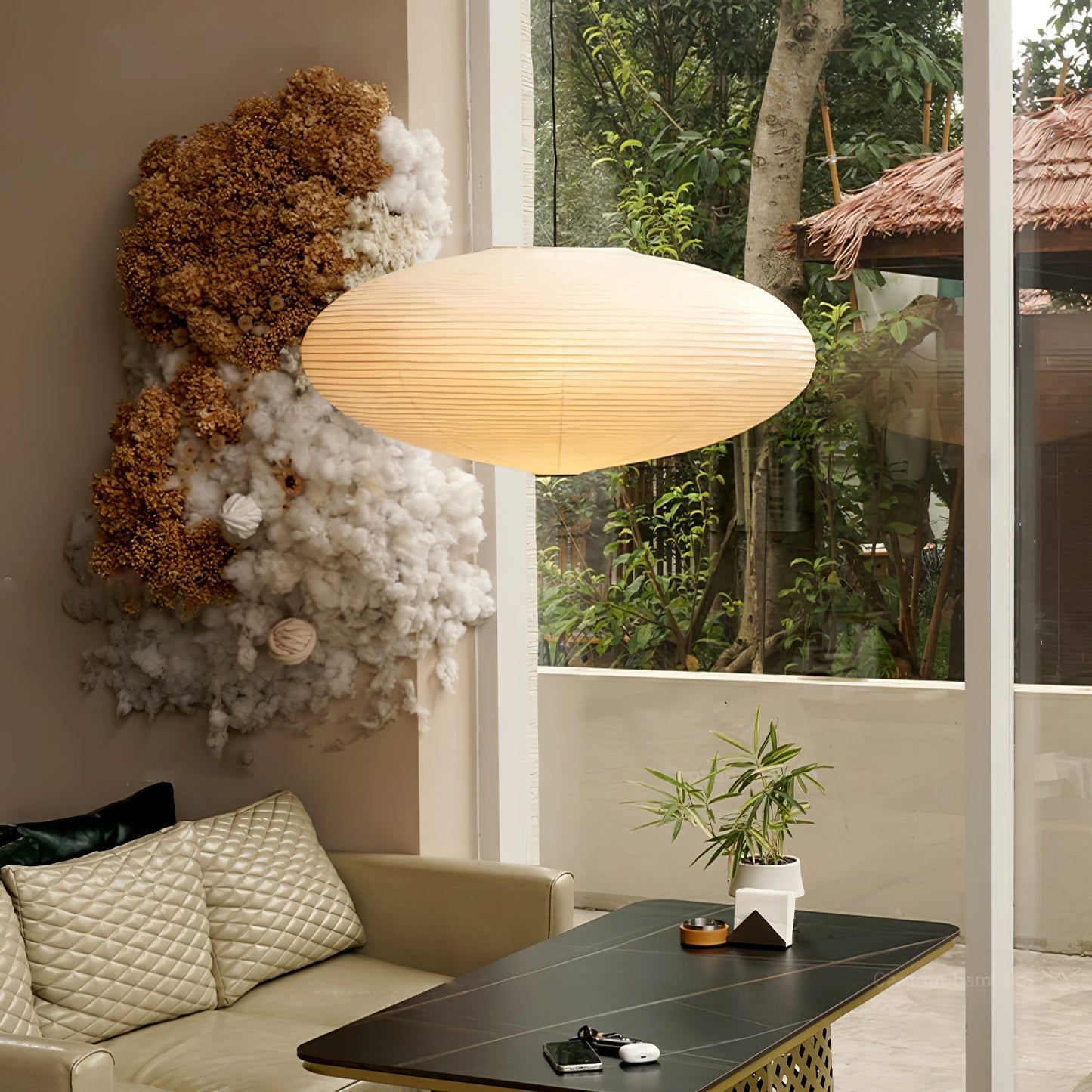 Miyako – Stoff-Deckenlampe im Laternenstil