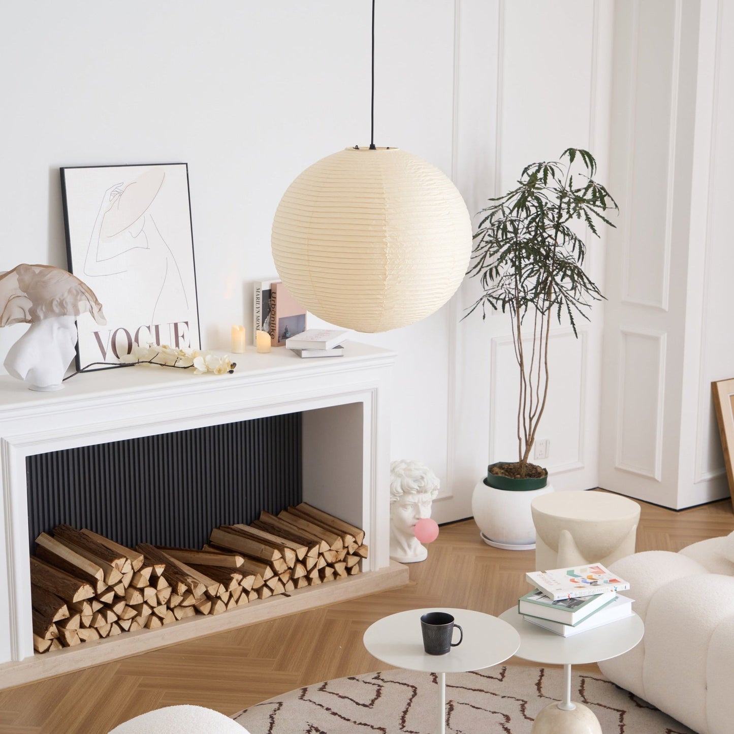 Naoko – Runder LED-Leuchter aus Xuan-Papier