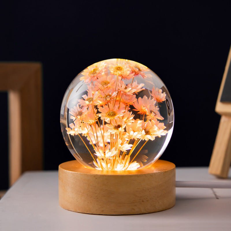 Flor – Glaskugel mit unvergänglicher Blume & Musikbox aus Holz