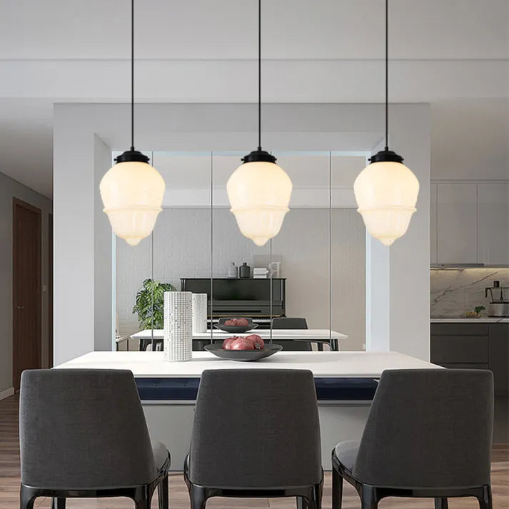 Liv – Vintage Weiße Milchglas Geometrische Pendelleuchte