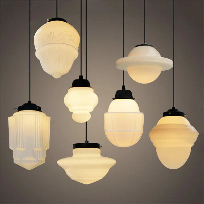 Liv – Vintage Weiße Milchglas Geometrische Pendelleuchte