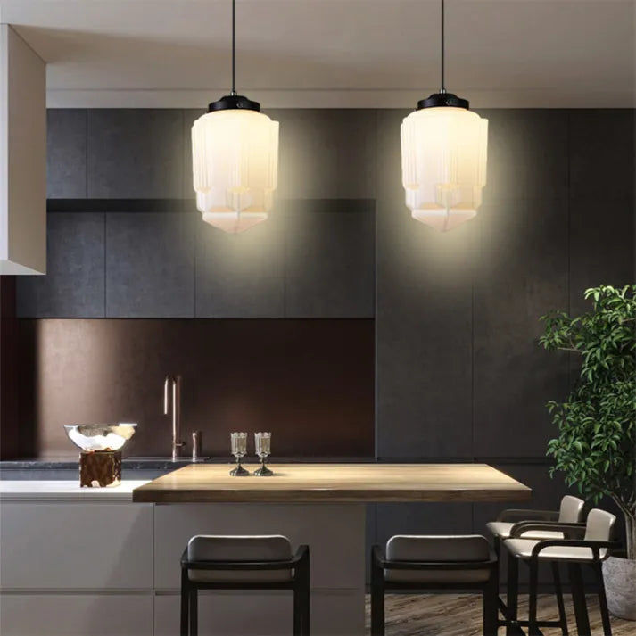 Liv – Vintage Weiße Milchglas Geometrische Pendelleuchte