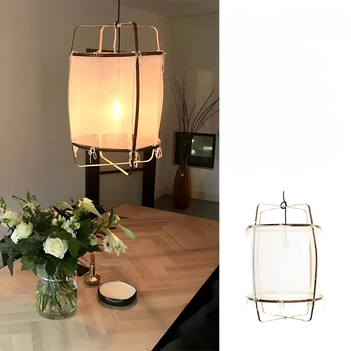 Yuka – Schlichte Deckenlampe aus Gaze und Bambus