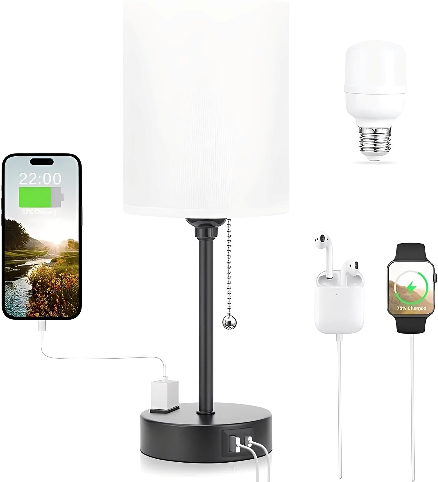 Taye – Stoff Tischlampe mit USB-Port