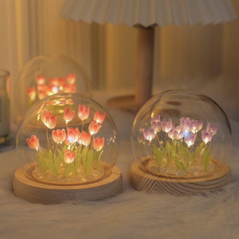 Florina – Handgemachte Tulpen-Nachtlampe mit Glasschirm