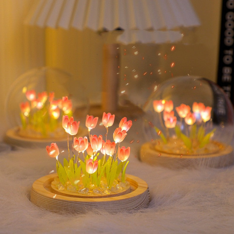 Florina – Handgemachte Tulpen-Nachtlampe mit Glasschirm