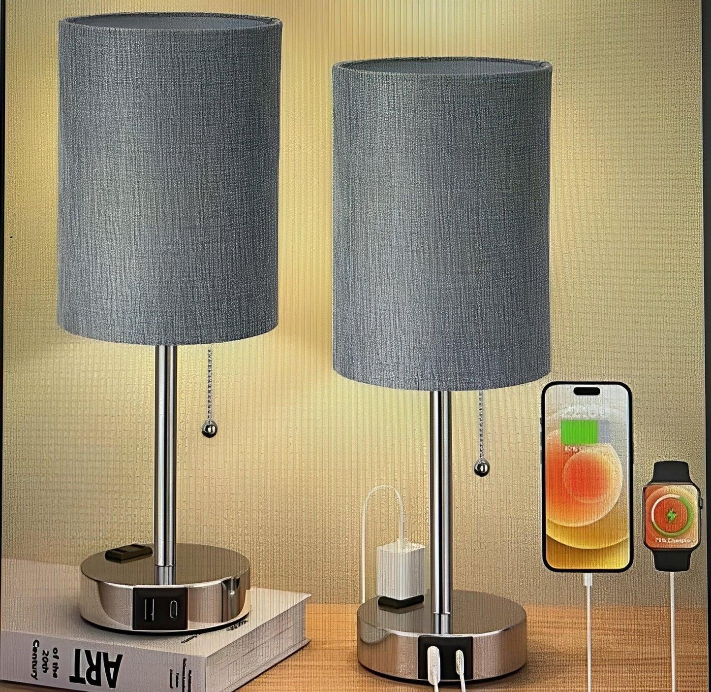 Taye – Stoff Tischlampe mit USB-Port