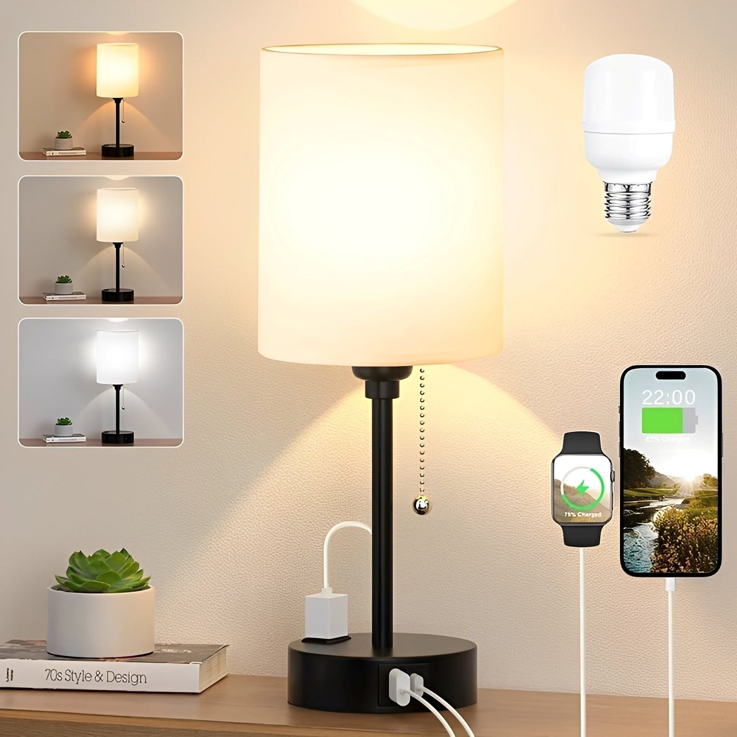Taye – Stoff Tischlampe mit USB-Port