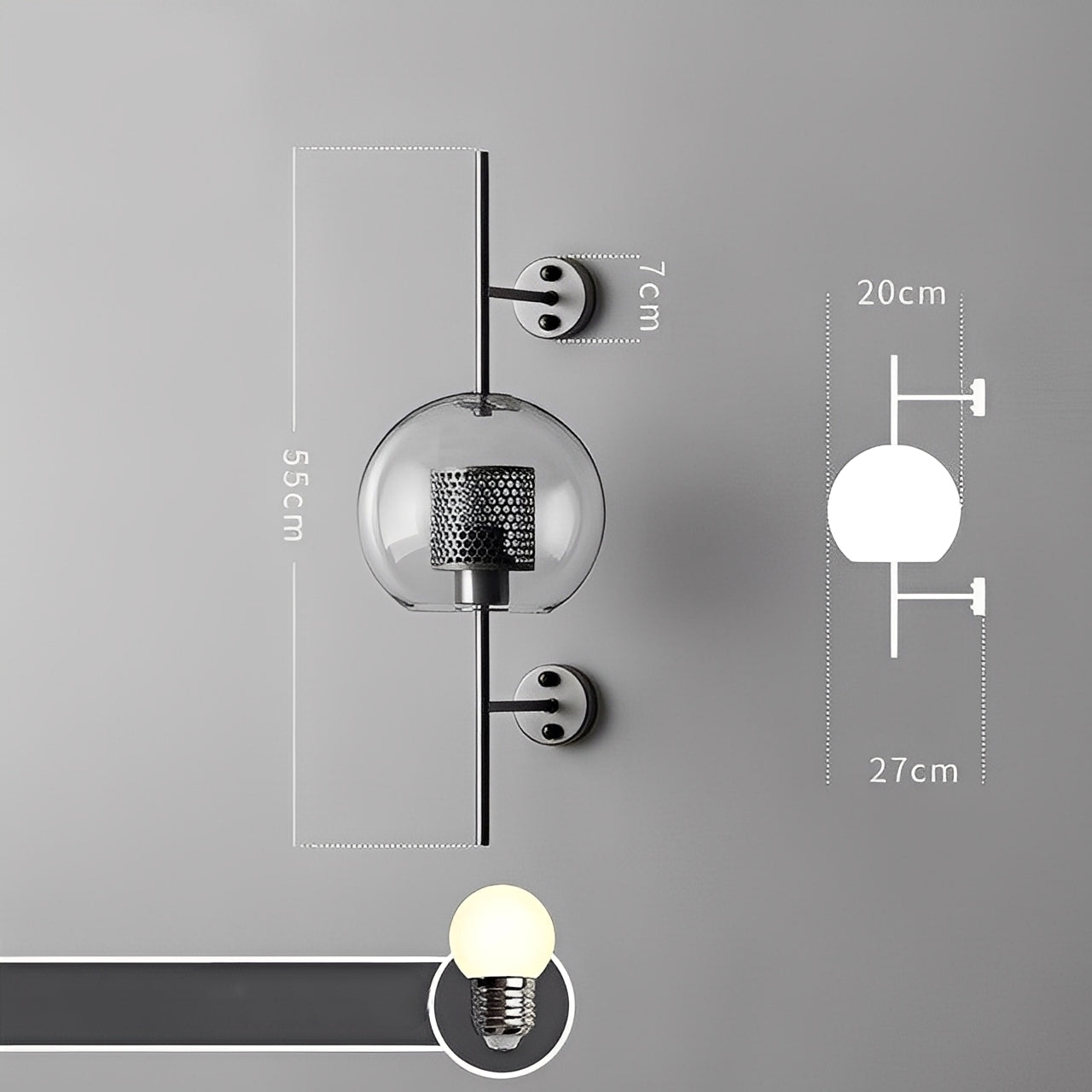 Valerio – Retro Glaskugel Wandlampe