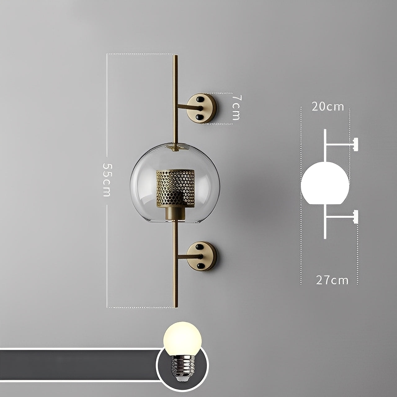 Valerio – Retro Glaskugel Wandlampe