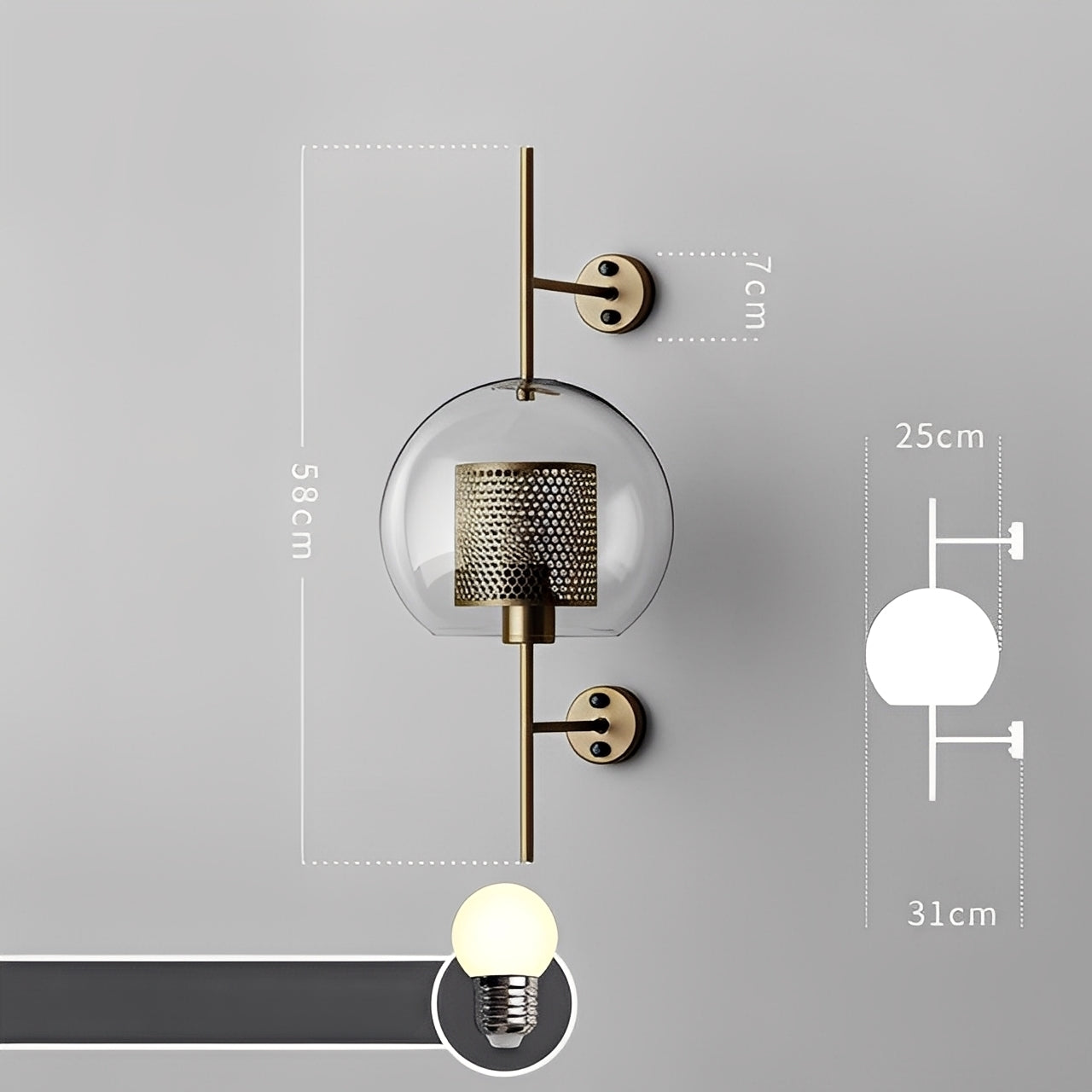 Valerio – Retro Glaskugel Wandlampe